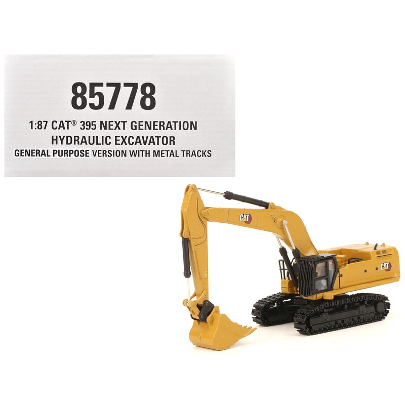 CAT Caterpillar 395 Next-Generation Hydraulic Excavator (Mass Excavator Version) Yellow with Additional Tools “High Line Series” 1/87 (HO) Diecast Model by Diecast Masters