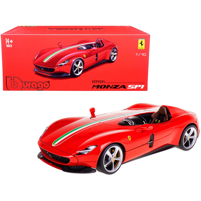 Ferrari Monza SP1 Red with Italian Flag Stripes “Signature Series” 1/18 Diecast Model Car by Bburago
