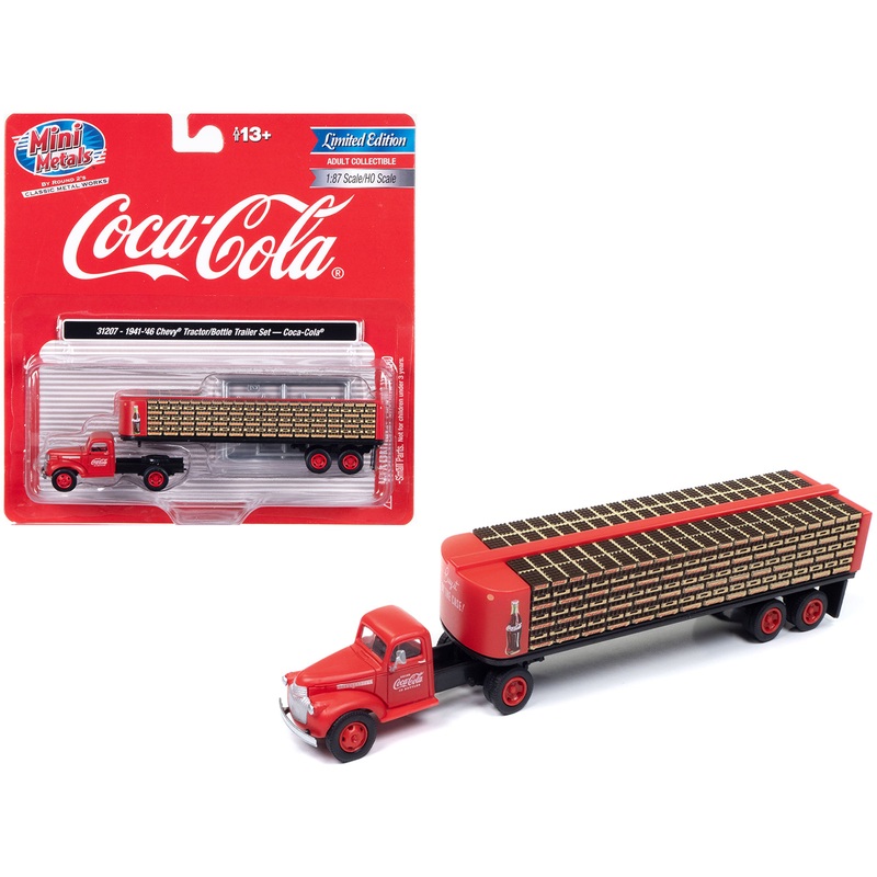 1941-1946 Chevrolet Tractor Red with Flatbed Bottle Trailer “Coca-Cola” “Mini Metals” Series 1/87 (HO) Scale Model Car by Classic Metal Works