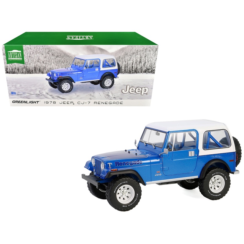 1978 Jeep CJ-7 Renegade Captain Blue Metallic with White Top “Artisan Collection” Series 1/18 Diecast Model Car by Greenlight