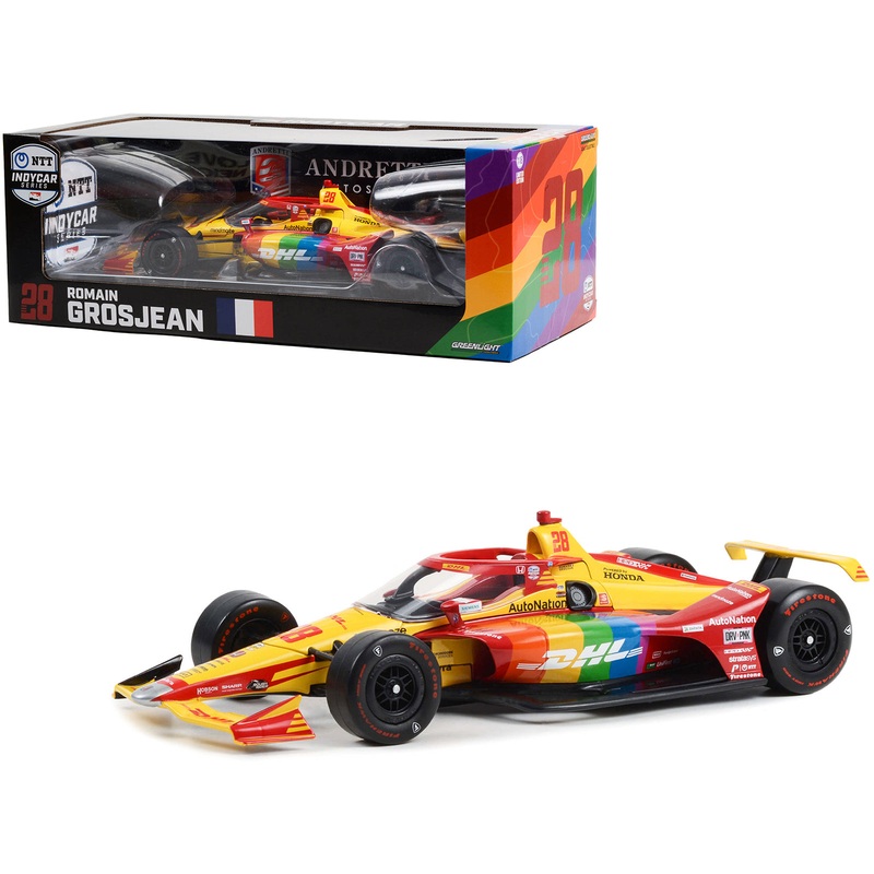Dallara IndyCar #28 Romain Grosjean “DHL Delivered with Pride” Andretti Autosport “NTT IndyCar Series” (2022) 1/18 Diecast Model Car by Greenlight