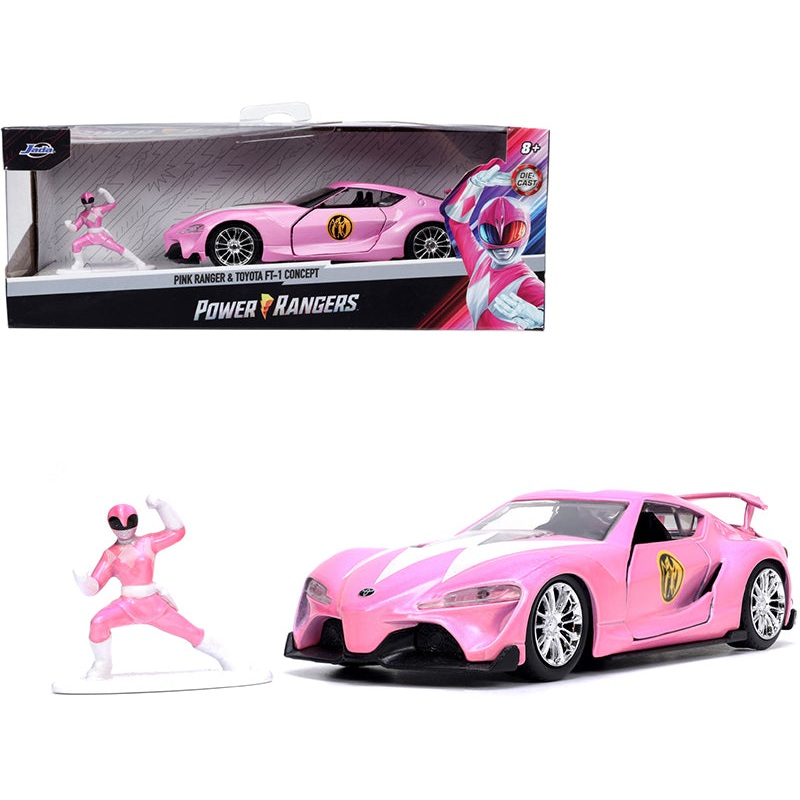 Toyota FT-1 Concept Pink Metallic and Pink Ranger Diecast Figurine “Power Rangers” “Hollywood Rides” Series 1/32 Diecast Model Car by Jada