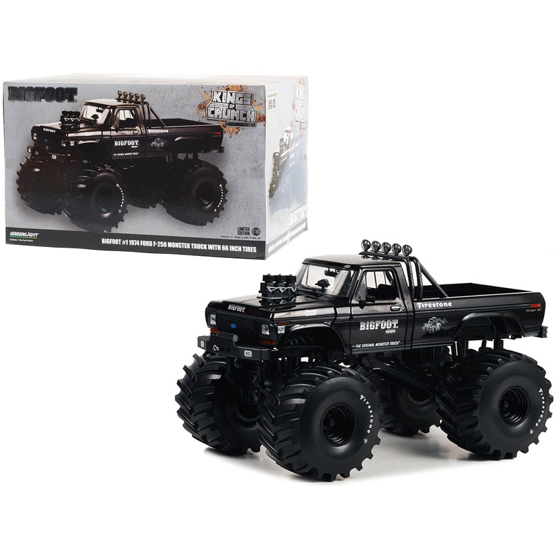 1974 Ford F-250 Monster Truck with 66-Inch Tires Black Bandit Edition “Bigfoot #1” “Kings of Crunch” Series 1/18 Diecast Model Car by Greenlight