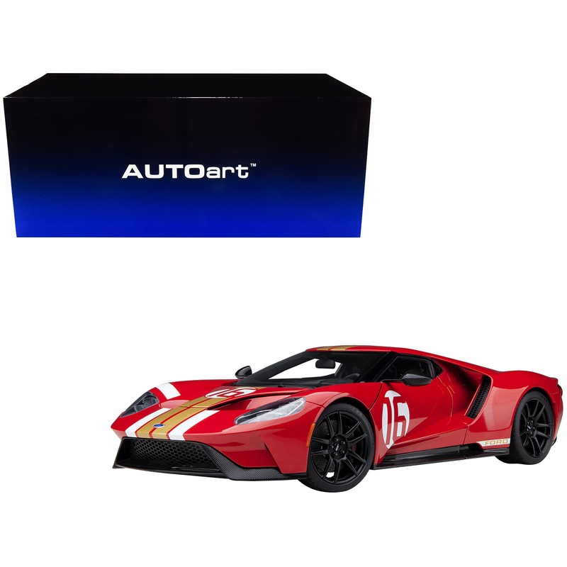 Ford GT Heritage Edition #16 “Alan Mann” Red Metallic with Gold Stripes 1/18 Model Car by Autoart