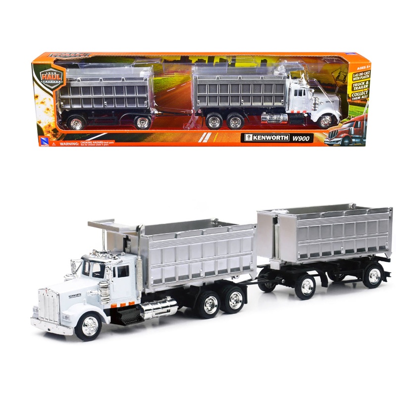 Kenworth W900 Dump Truck with Twin Dump Body White and Chrome “Long Haul Trucker” Series 1/43 Diecast Model by New Ray