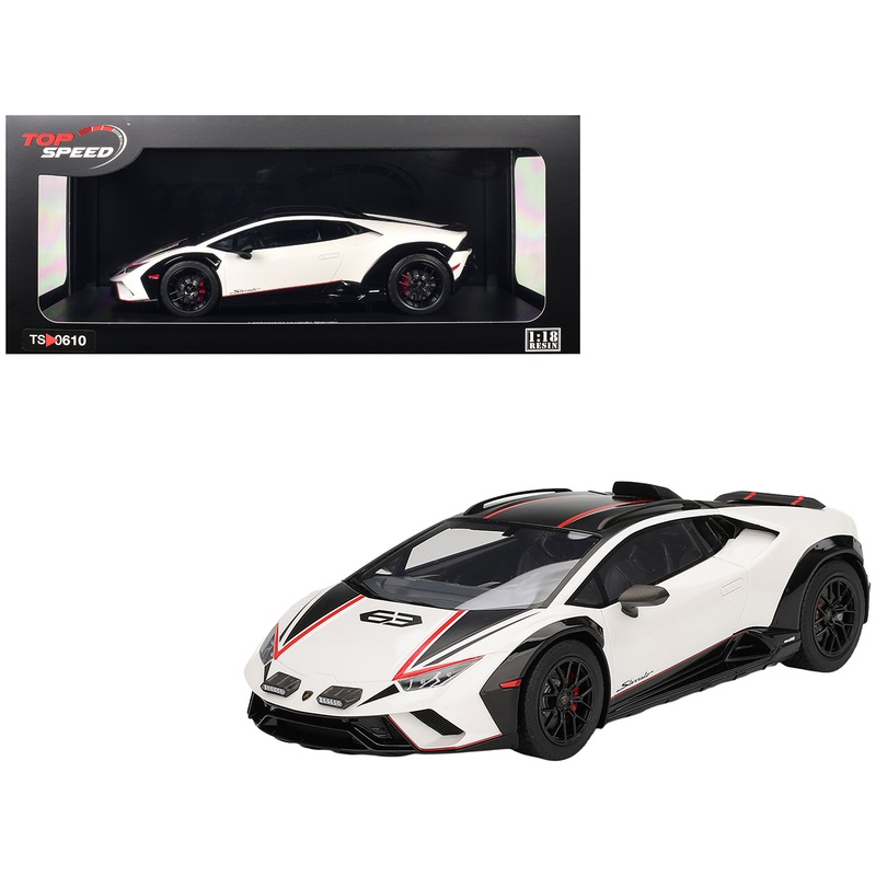 Lamborghini Huracan Sterrato Bianco Asopo White with Matt Black Top and Red Stripes 1/18 Model Car by Top Speed