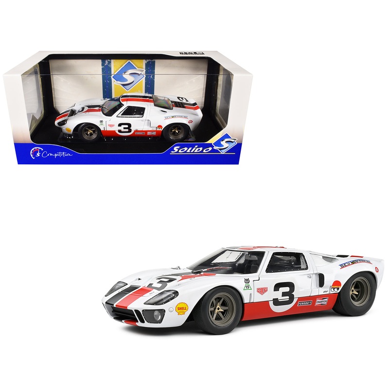 Ford GT40 MK1 #3 “Eric Dean Design” White with Red and Black Stripes “Competition” Series 1/18 Diecast Model Car by Solido
