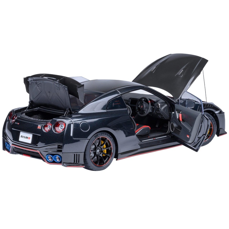 2022 Nissan GT-R (R35) Nismo Special Edition RHD (Right Hand Drive) Meteor Flake Black Pearl with Carbon Hood and Top 1/18 Model Car by Autoart