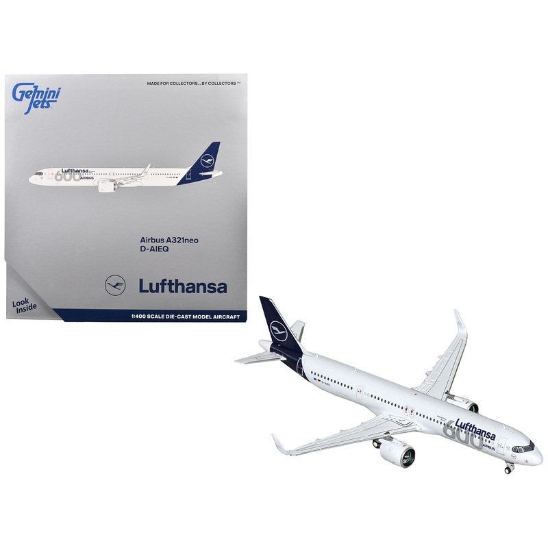 Airbus A321neo Commercial Aircraft “Lufthansa – 600th Airbus Aircraft” (D-AIEQ) White with Dark Blue Tail 1/400 Diecast Model Airplane by GeminiJets