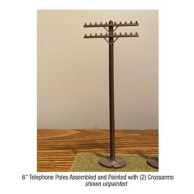 Atlas 66929 O 6″ TELEPHONE POLES ASSEMBLED & PAINTED W/ 2 CROSSARMS [6]