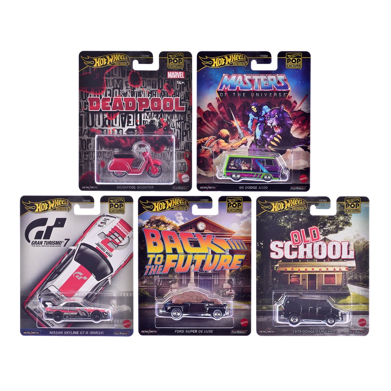 “Pop Culture 2025” 5 piece Set J “Premium Series” Diecast Model Cars by Hot Wheels
