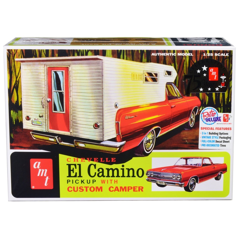 Skill 2 Model Kit 1965 Chevrolet El Camino with Camper 3-in-1 Kit 1/25 Scale Model by AMT
