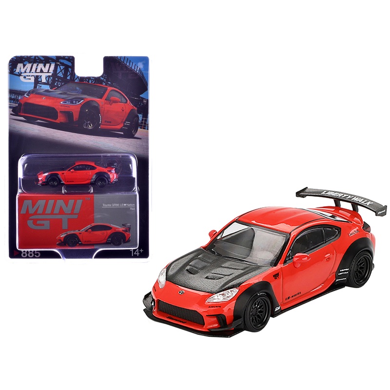 Toyota GR86 “LB-Nation – Liberty Walk” Red with Carbon Hood Limited Edition 1/64 Diecast Model Car by Mini GT