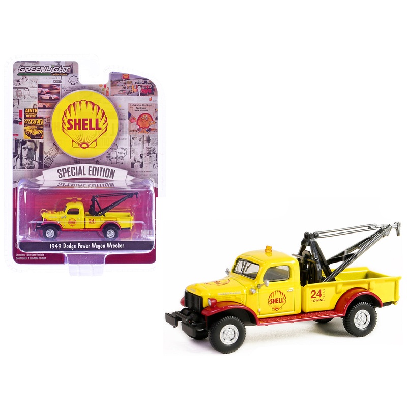 1949 Dodge Power Wagon Wrecker Tow Truck “Shell Oil” Yellow and Red “Shell Oil Special Edition” Series 2 1/64 Diecast Model Car by Greenlight