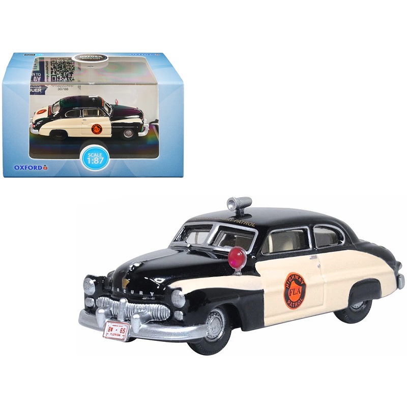 1949 Mercury Monarch Police Black and White “Florida Highway Patrol” 1/87 (HO) Scale Diecast Model Car by Oxford Diecast