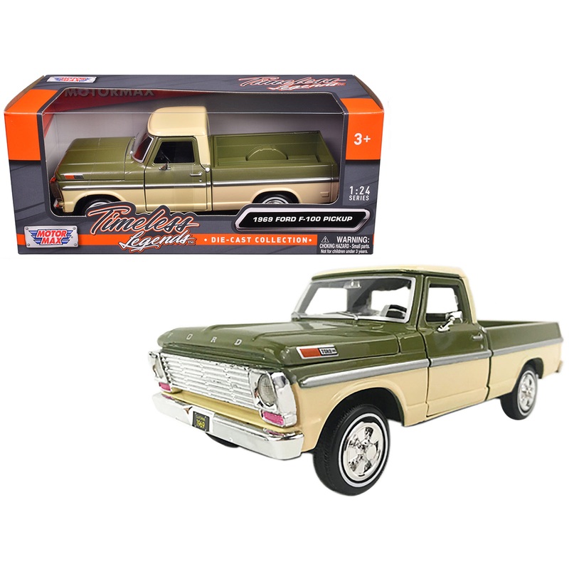 1969 Ford F-100 Pickup Truck Light Green and Cream 1/24 Diecast Model Car by Motormax