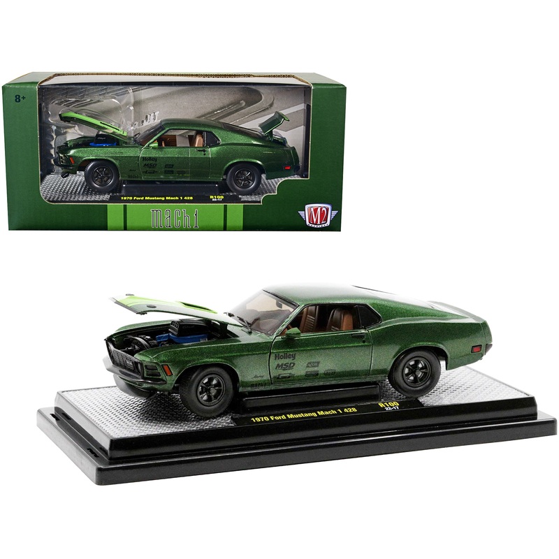 1970 Ford Mustang Mach 1 428 Green Metallic with Light Green Hood Limited Edition to 6550 pieces Worldwide 1/24 Diecast Model Cars by M2 Machines