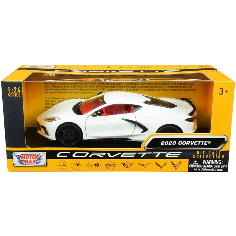 2020 Chevrolet Corvette C8 Stingray White with Red Interior “History of Corvette” Series 1/24 Diecast Model Car by Motormax