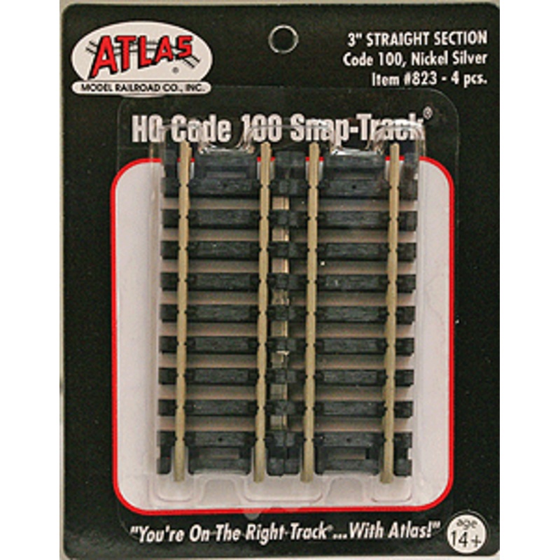 Atlas 823 HO, Code 100, 3″ Straight, 4 Pieces