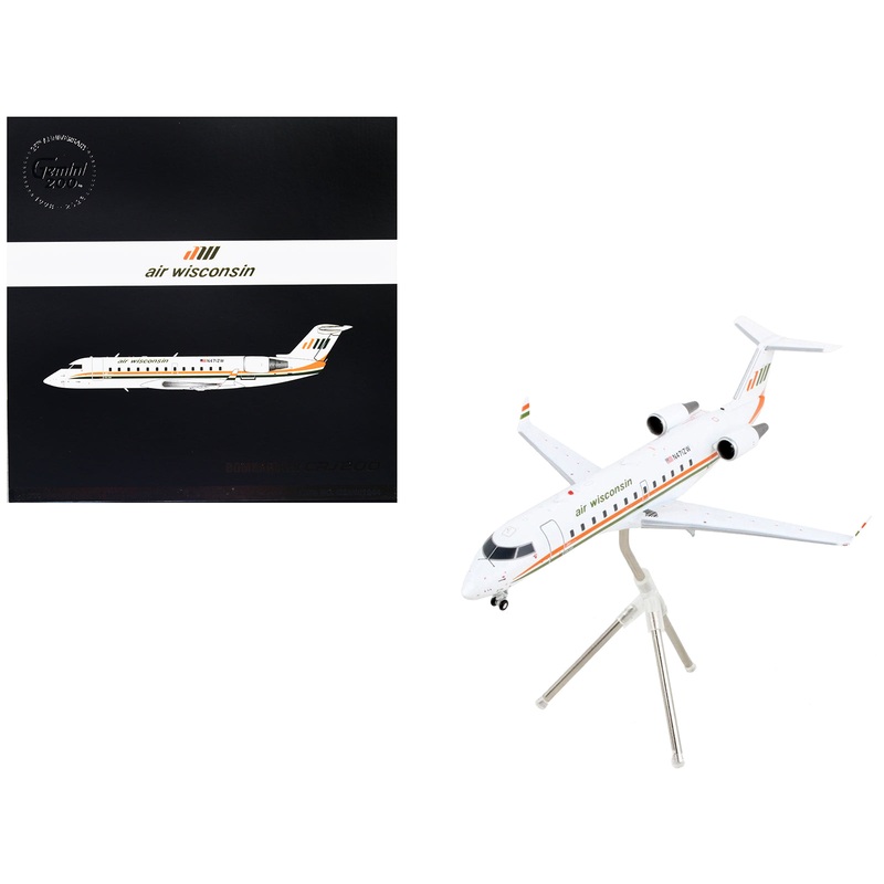 Bombardier CRJ200 Commercial Aircraft “Air Wisconsin” White with Orange and Green Stripes “Gemini 200” Series 1/200 Diecast Model Airplane by GeminiJets