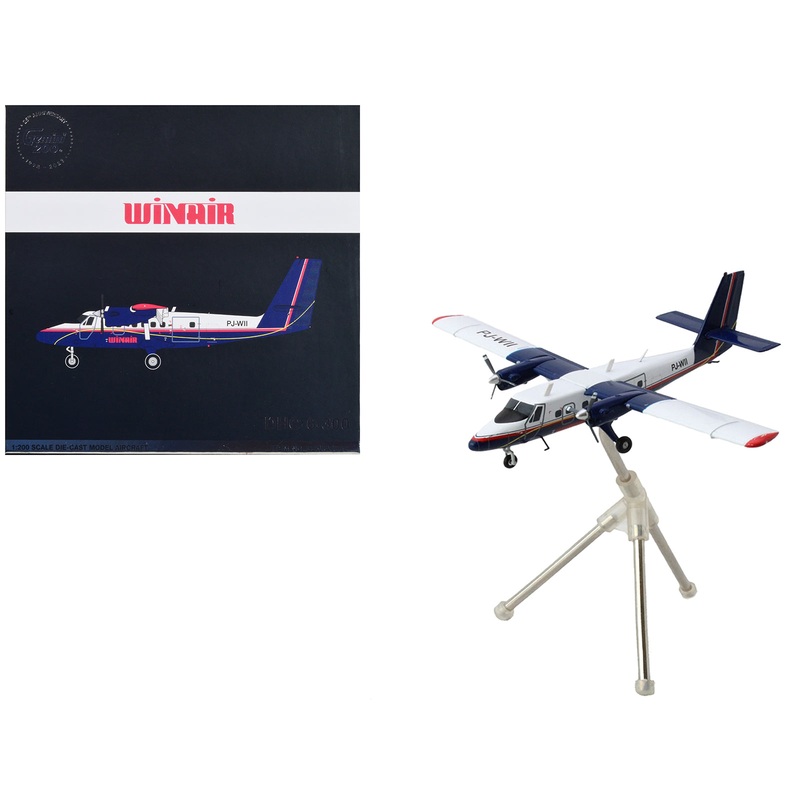 De Havilland DHC-6-300 Commercial Aircraft with Flaps Down “Winair” White and Blue with Red Stripes “Gemini 200” Series 1/200 Diecast Model by GeminiJets