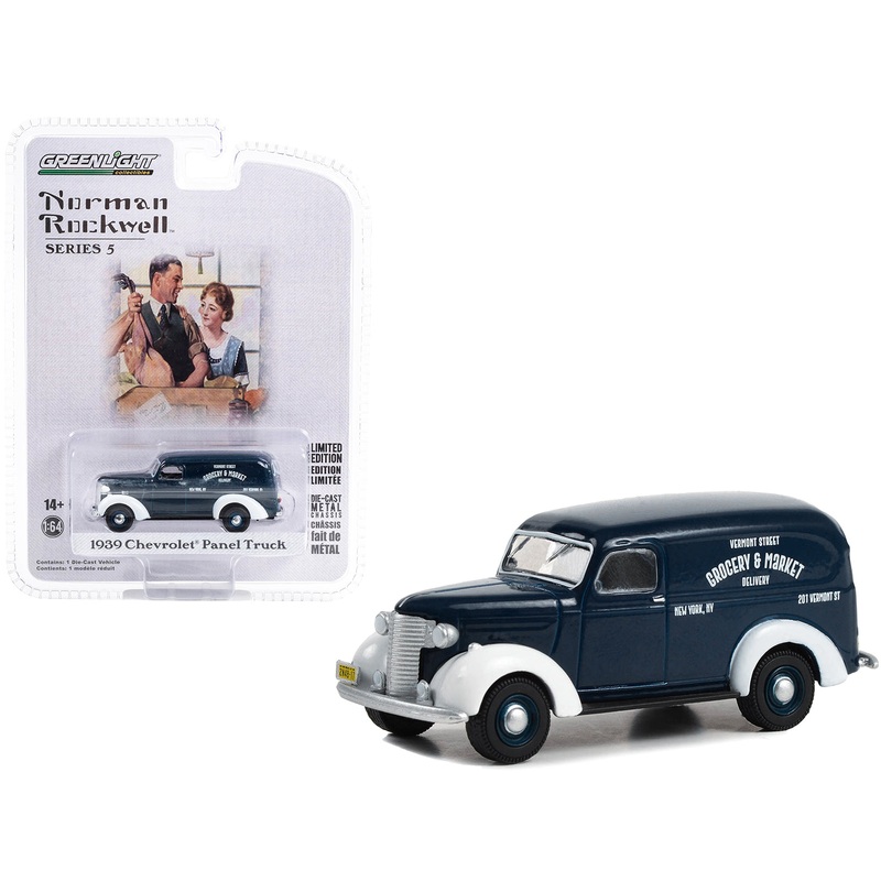 1939 Chevrolet Panel Truck Dark Blue with White Fenders “Grocery & Market Delivery” “Norman Rockwell” Series 5 1/64 Diecast Model Car by Greenlight
