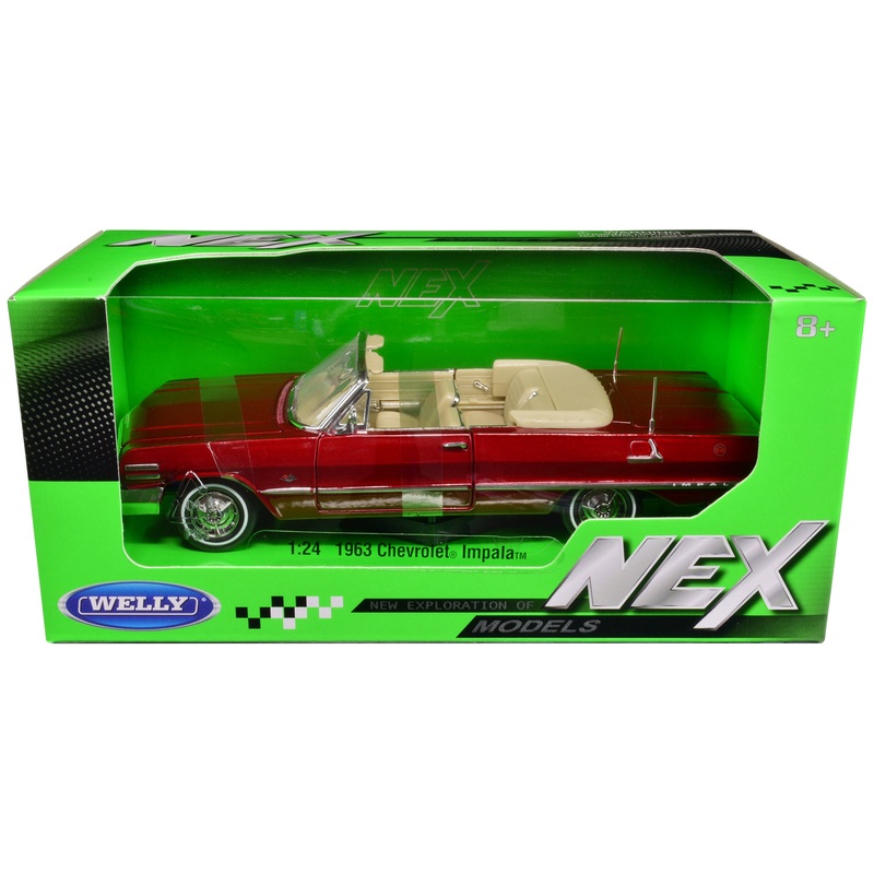 1963 Chevrolet Impala Convertible Red Metallic “NEX Models” 1/24 Diecast Model Car by Welly