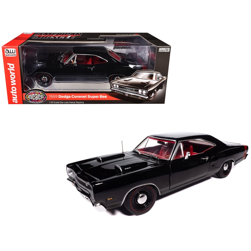 1969 Dodge Coronet Super Bee “Muscle Car & Corvette Nationals” (MCACN) Black with Red Interior “American Muscle” Series 1/18 Diecast Model Car by Auto World