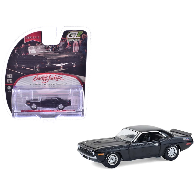 1970 Plymouth ‘Cuda AAR Black with Gray Stripes “Barrett-Jackson” Series 16 1/64 Diecast Model Car by Greenlight