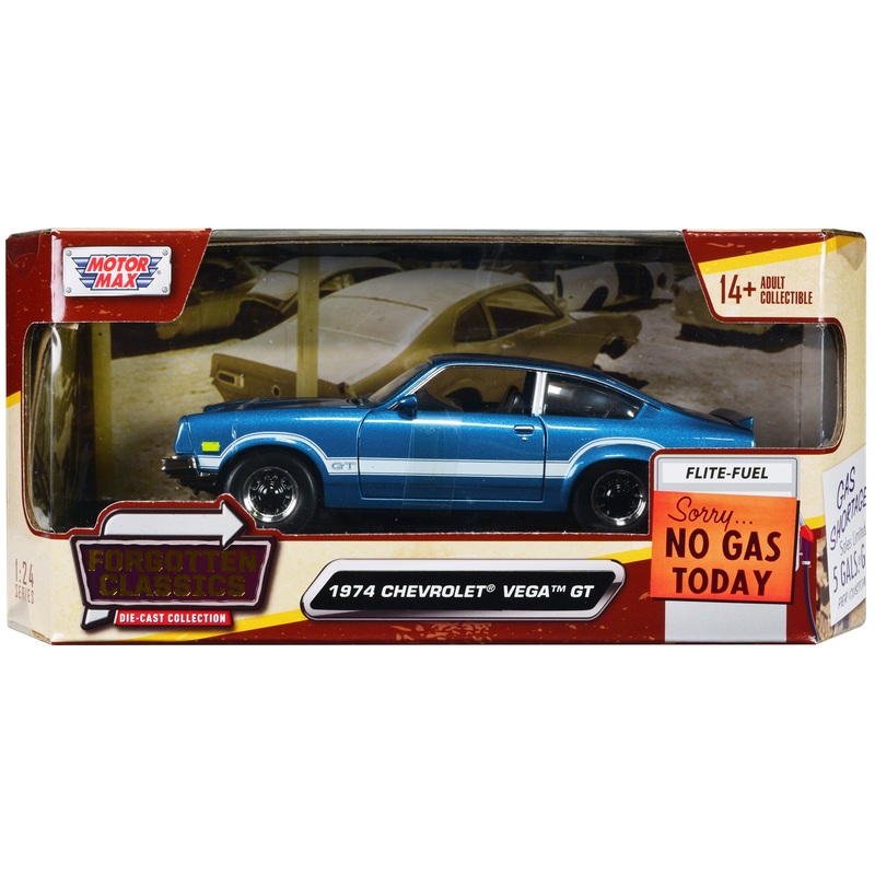 1974 Chevrolet Vega GT Blue Metallic with White Stripes “Forgotten Classics” Series 1/24 Diecast Model Car by Motormax
