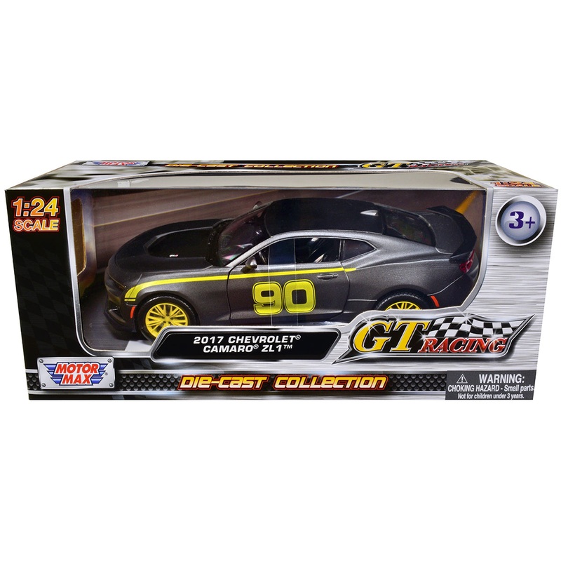 2017 Chevrolet Camaro ZL1 #90 Matt Gray with Yellow Stripes “GT Racing” Series 1/24 Diecast Model Car by Motormax