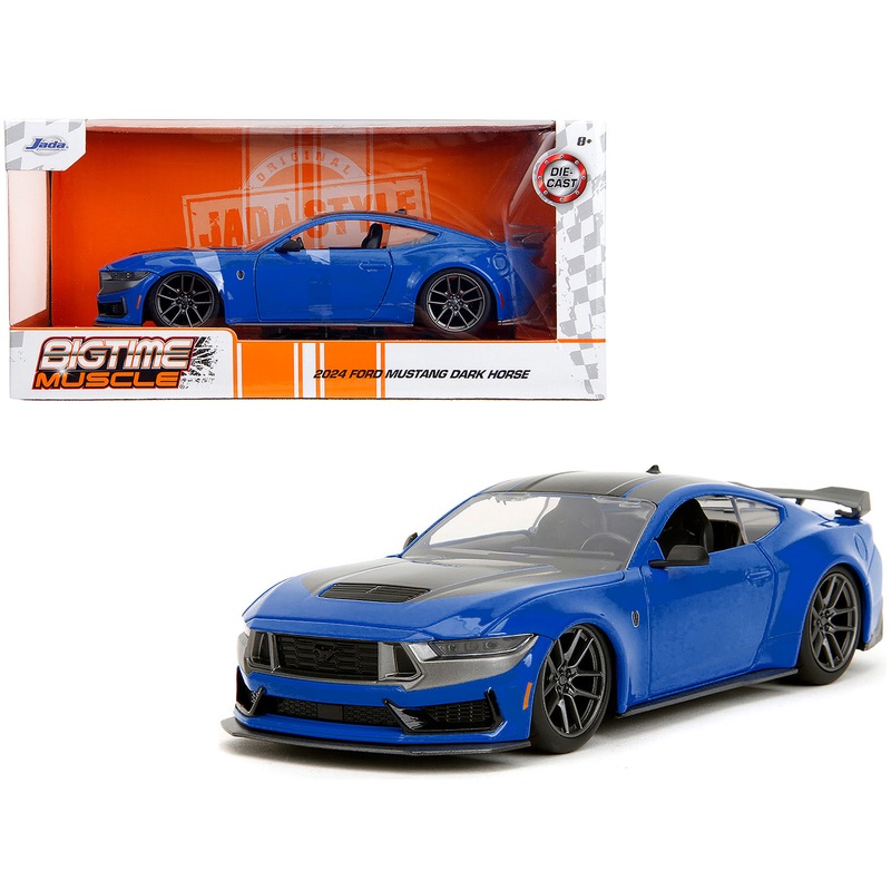 2024 Ford Mustang Dark Horse Blue Metallic with Black and Gray Stripes “Bigtime Muscle” Series 1/24 Diecast Model Car by Jada