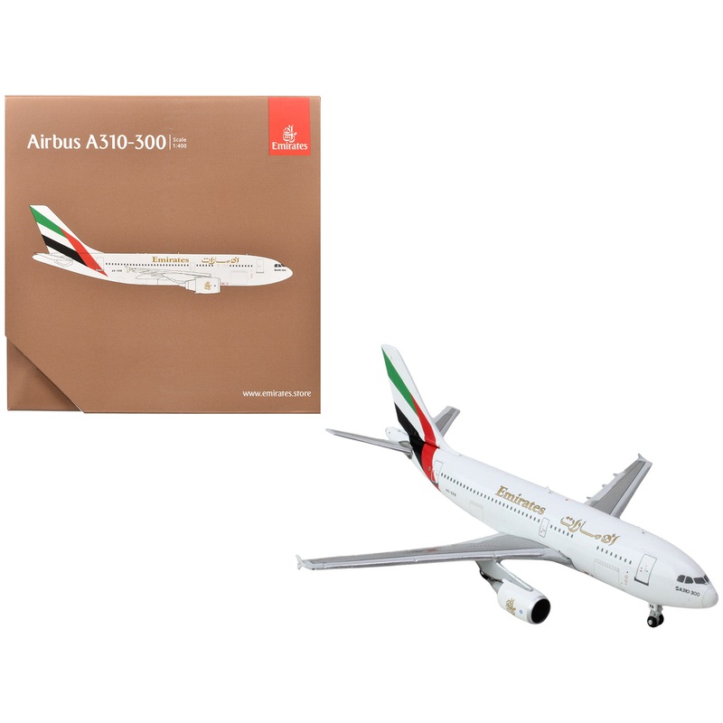 Airbus A310-300 Commercial Aircraft “Emirates Airlines” (A6-EKB) White with Striped Tail 1/400 Diecast Model Airplane by GeminiJets