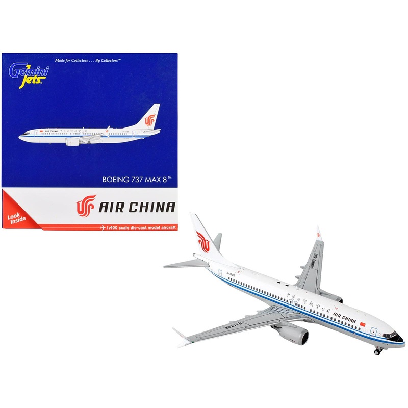 Boeing 737 MAX 8 Commercial Aircraft “Air China” White with Blue Stripes 1/400 Diecast Model Airplane by GeminiJets