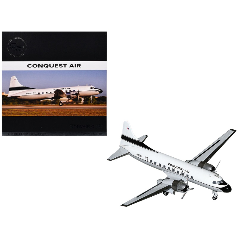 Convair C-131 Commercial Aircraft “Conquest Air Cargo” (N342GS) White with Black Tail Stripes “Gemini 200” Series 1/200 Diecast Model Airplane by GeminiJets
