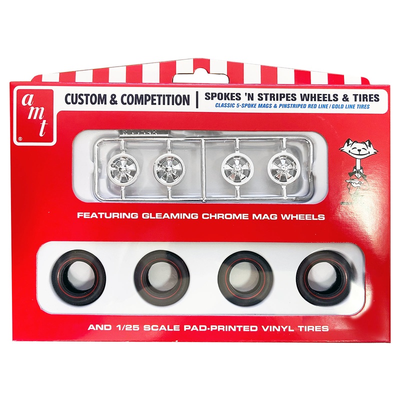 Skill 2 Model Kit “Spokes ‘N Stripes” Wheels and Tires Set of 4 Pieces 1/25 Scale Model by AMT