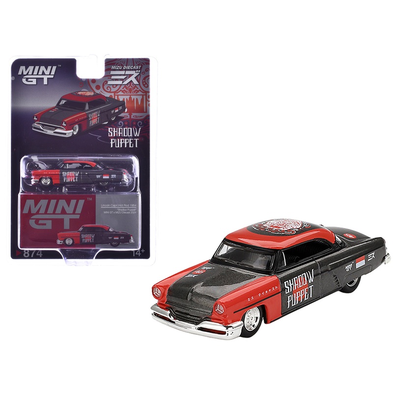 1954 Lincoln Capri Hot Rod “Shadow Puppet” Red and Dark Gray “MINI GT x MIZU Diecast 2024” Limited Edition 1/64 Diecast Model Car by Mini GT