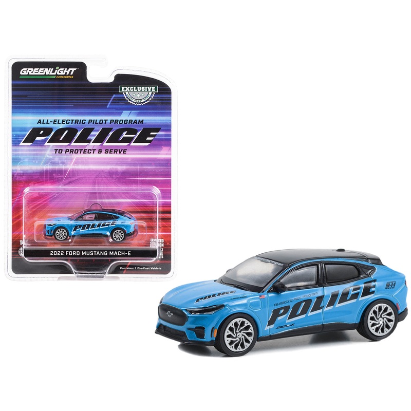 2022 Ford Mustang Mach-E Police Blue with Black Top “All-Electric Pilot Program Vehicle” “Hobby Exclusive” Series 1/64 Diecast Model Car by Greenlight