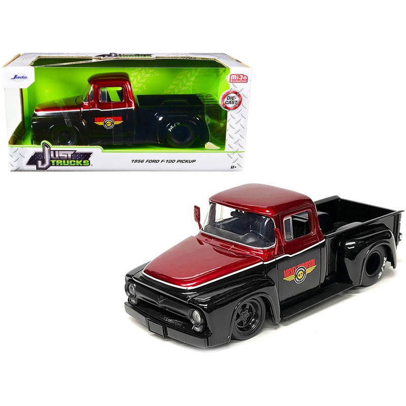 1956 Ford F-100 Pickup Truck “Mickey Thompson Performance Tires & Wheels” Black and Red Metallic “Just Trucks” Series 1/24 Diecast Model Car by Jada