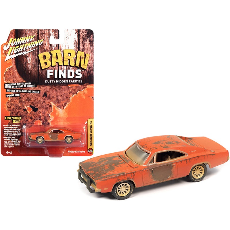 1969 Dodge Charger R/T Orange (Unrestored) “Barn Finds” 1/64 Diecast Model Car by Johnny Lightning