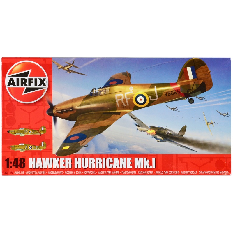 Level 2 Model Kit Hawker Hurricane Mk.I Fighter Aircraft with 2 Scheme Options 1/48 Plastic Model Kit by Airfix