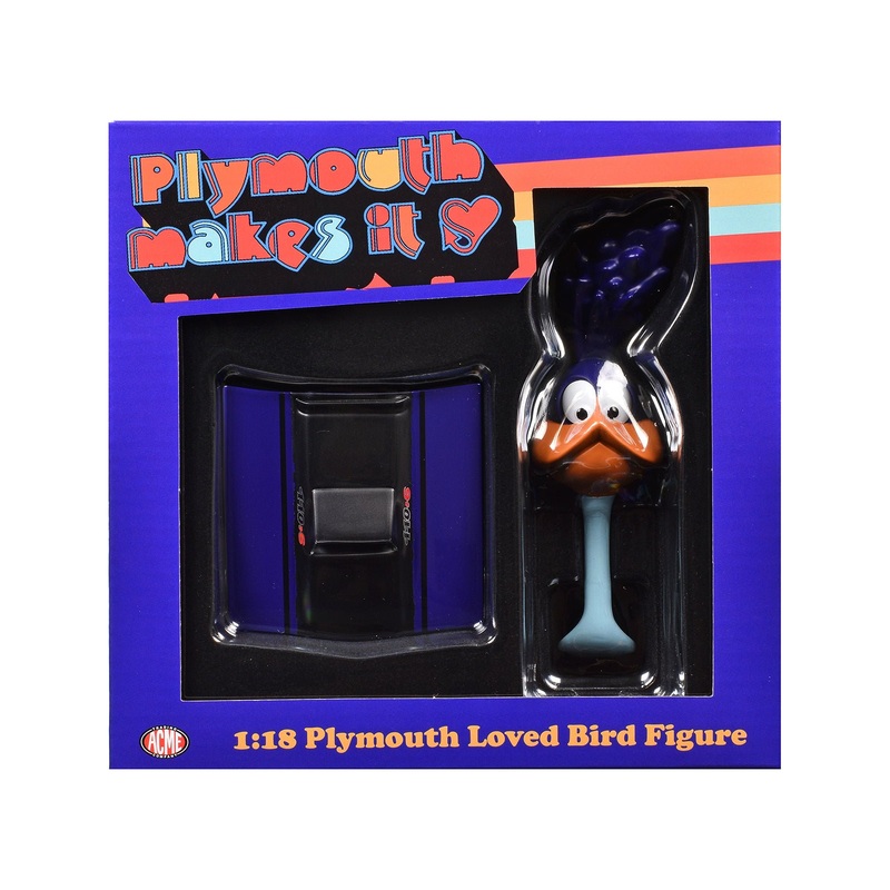 Plymouth Loved Bird Figure with Plum Crazy Hood Stand 1/18 Diecast Model by ACME