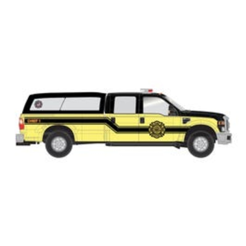 Atlas #35000011 HO FORD F-350 CREW CAB PICKUP TRUCK YELLOW FIRE CHIEF COMMAND UNIT