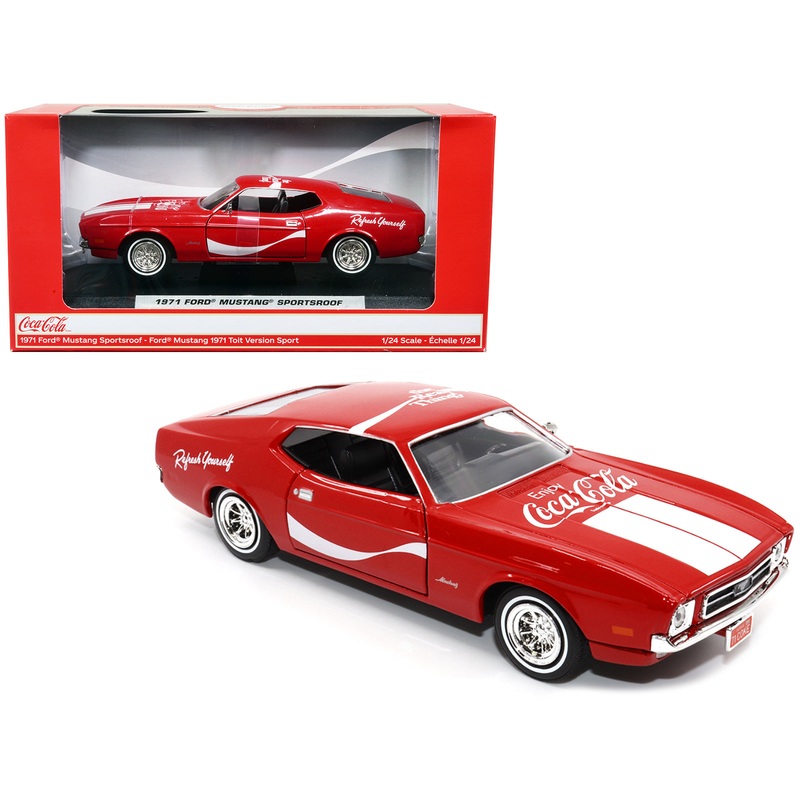 1971 Ford Mustang Sportsroof Red with White Stripes “Refresh Yourself – Coca-Cola” 1/24 Diecast Model Car by Motor City Classics