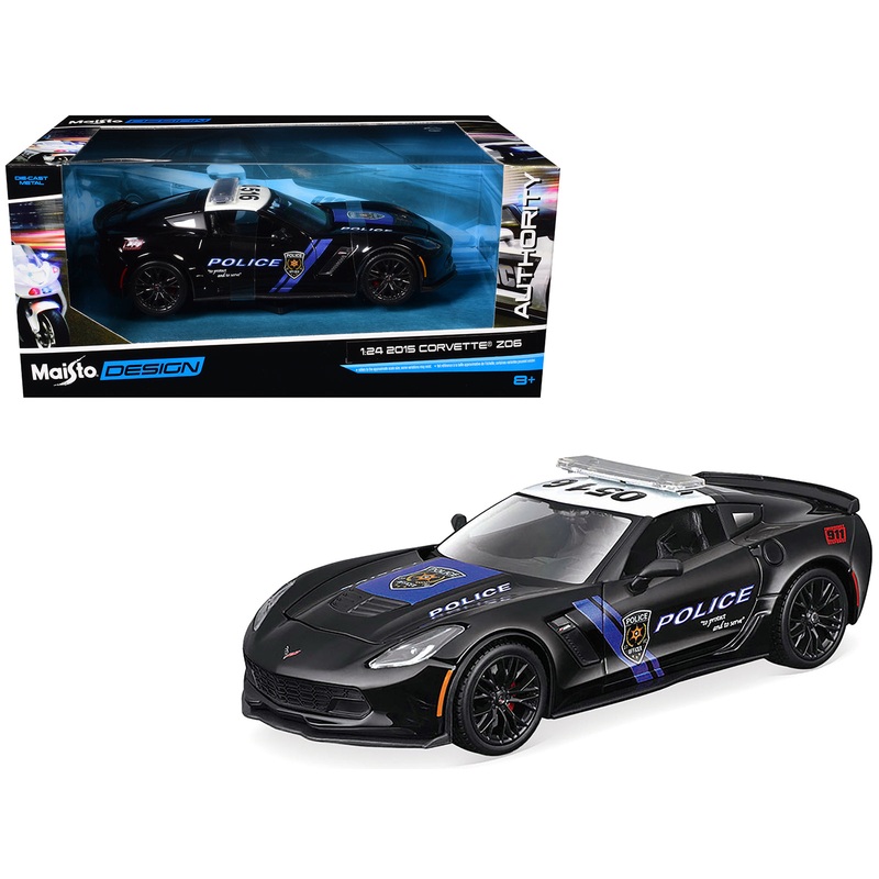 2015 Chevrolet Corvette Z06 “Police” Black with Blue Stripes and White Top “Maisto Design Authority” Series 1/24 Diecast Model Car by Maisto