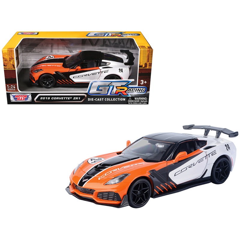 2019 Chevrolet Corvette ZR1 #24 Orange and White with Black Graphics “GT Racing” Series 1/24 Diecast Model Car by Motormax