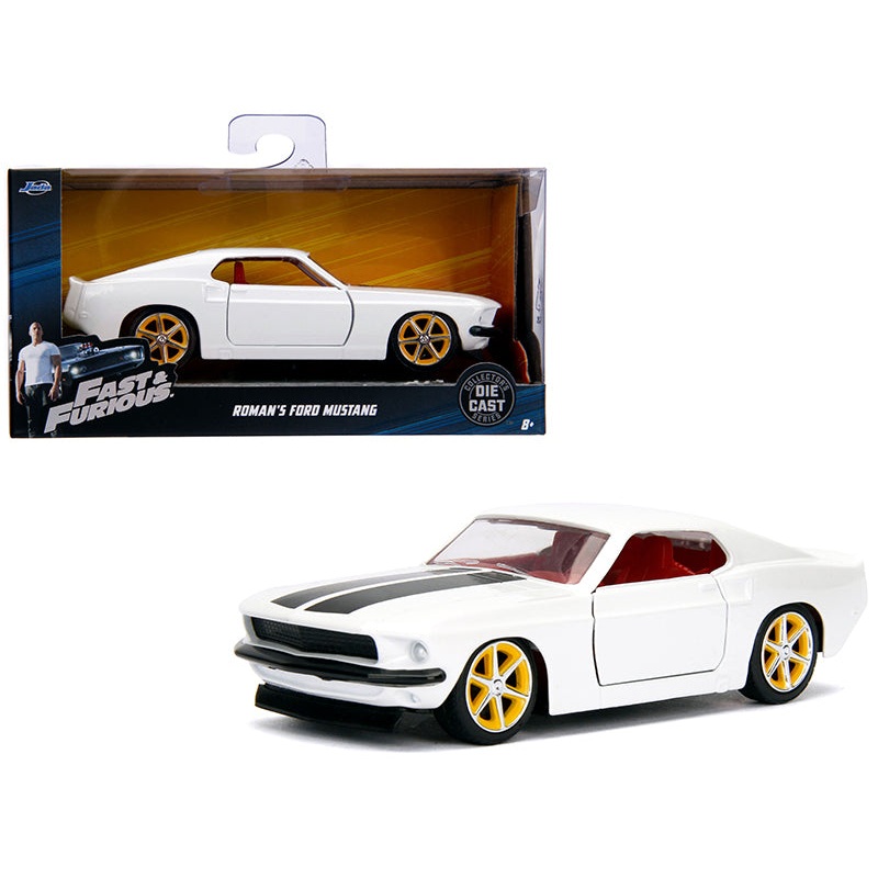 Roman’s Ford Mustang White with Black Stripes and Red Interior “Fast & Furious” Movie 1/32 Diecast Model Car by Jada