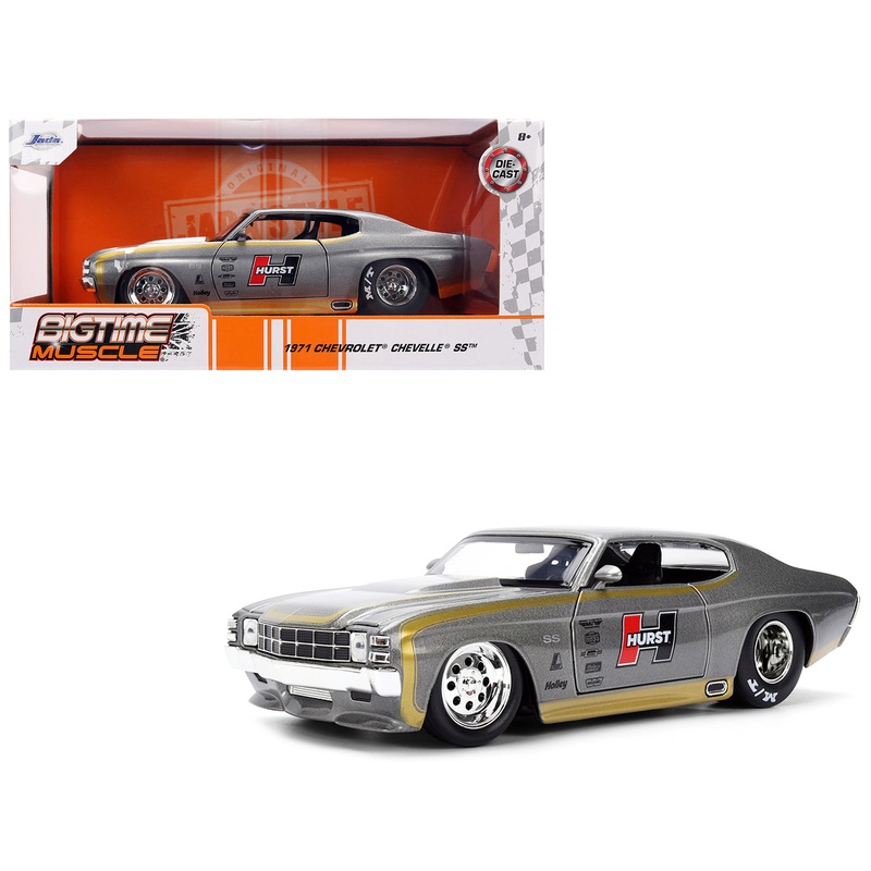 1971 Chevrolet Chevelle SS “Hurst” Gray Metallic with Gold Stripes “Bigtime Muscle” Series 1/24 Diecast Model Car by Jada