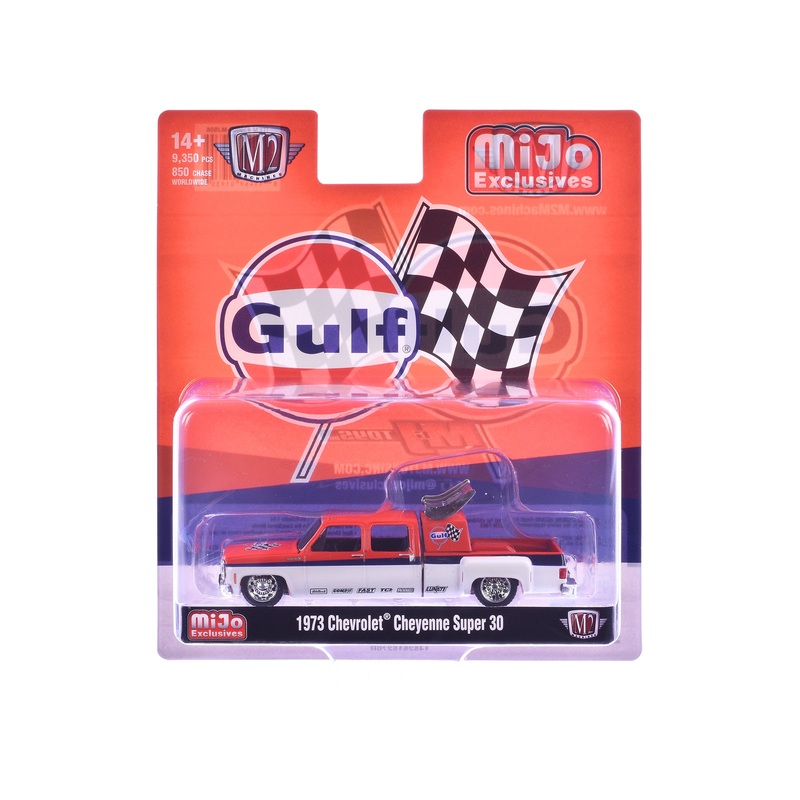 1973 Chevrolet Cheyenne Super 30 Pickup Truck “Gulf Oil” Orange and White with Blue Stripes Limited Edition to 9350 pieces Worldwide 1/64 Diecast Model Car by M2 Machines