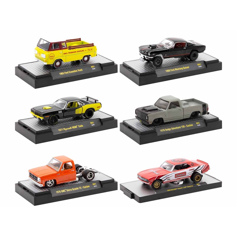 “Auto Meets” Set of 6 Cars IN DISPLAY CASES Release 81 Limited Edition 1/64 Diecast Model Cars by M2 Machines
